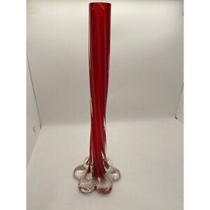 Vintage Amberina Encased Glass Vase 6 Petal Elephant Ft  Gorgeous Designs  11.5"